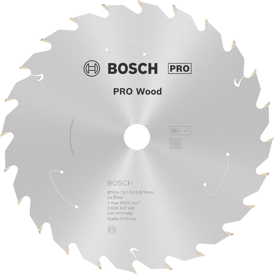 Bosch Professional Wood cordless Circular Saw Blade 165x1.5x15.875mm 2608837681