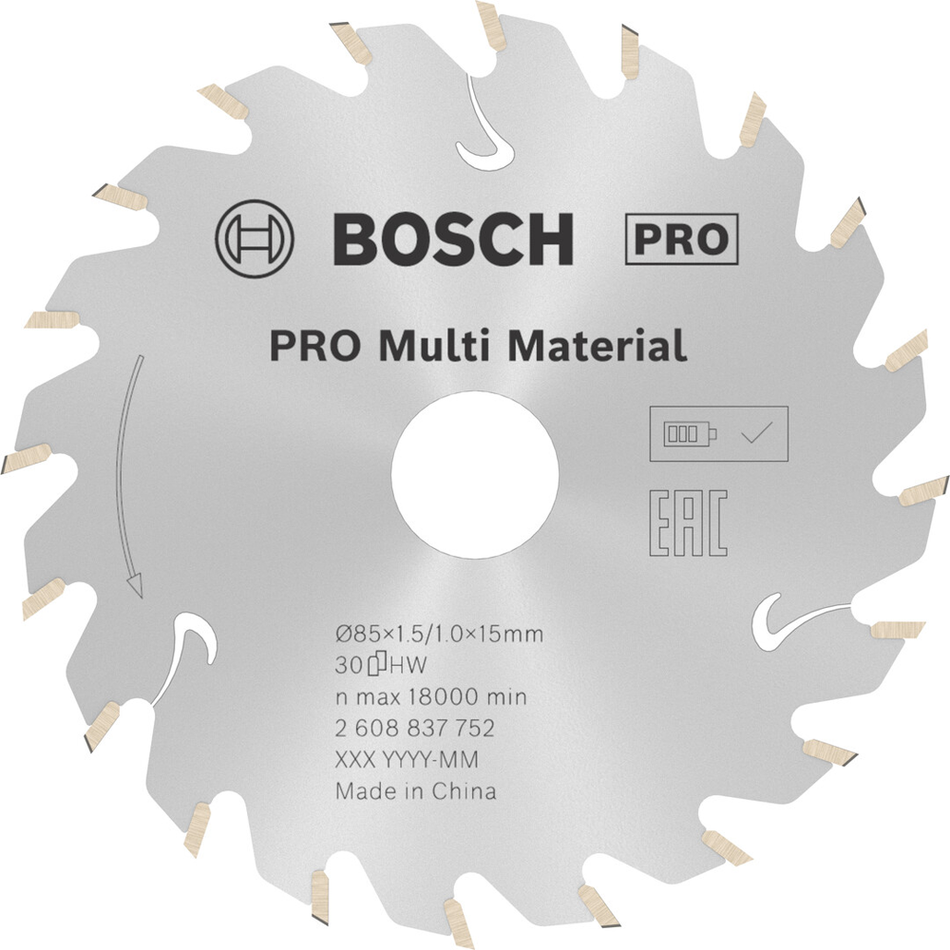 Bosch Professional Multi Material cordless Circular Saw Blade 85x1.5x15mm 2608837752