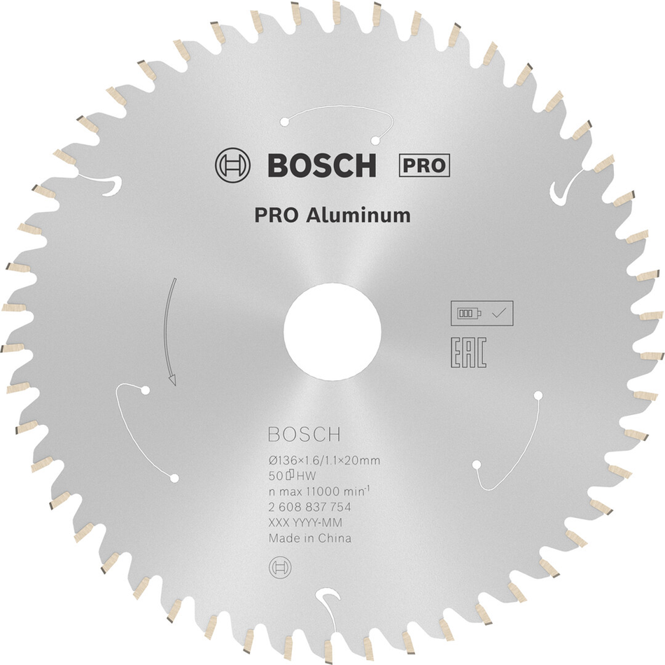 Bosch Professional Aluminium cordless Circular Saw Blade 136x1.6x20mm 2608837754