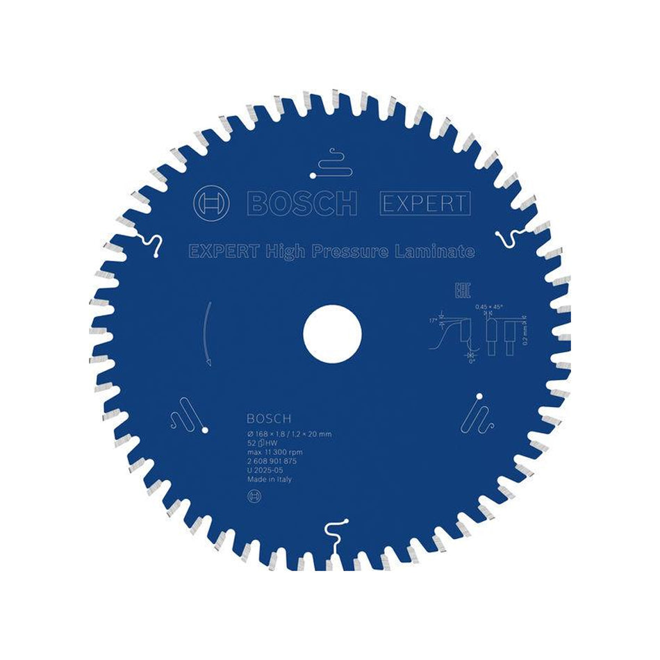 Bosch EXPERT High Pressure Laminate Circular Saw Blade 168x20x1.8mm 52T 2608901875