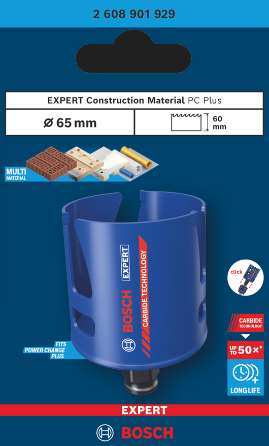 Bosch EXPERT Construction Material Power Change Plus Hole Saw, 65 x 60 mm 2608901929
