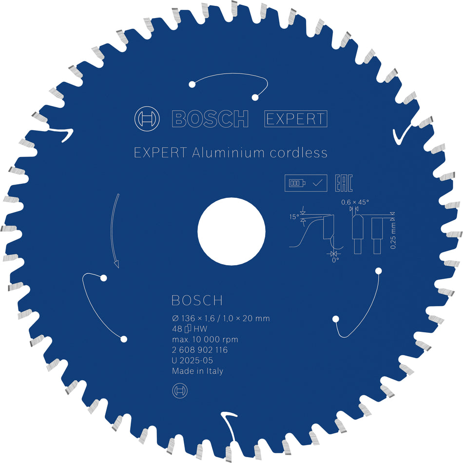 Bosch EXPERT Aluminium Cordless Circular Saw Blade for Handheld Circular Saw 2608902116