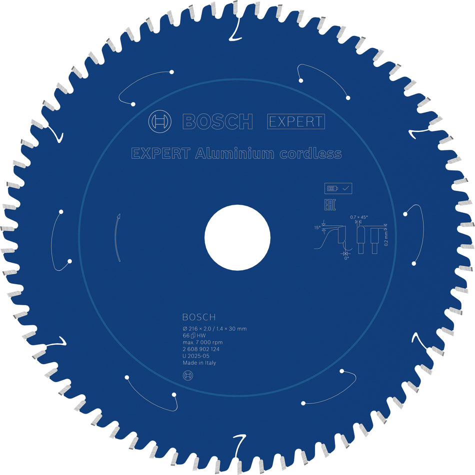 Bosch EXPERT Aluminium Cordless Circular Saw Blade for Mitre and Table Circular Saw 2608902124