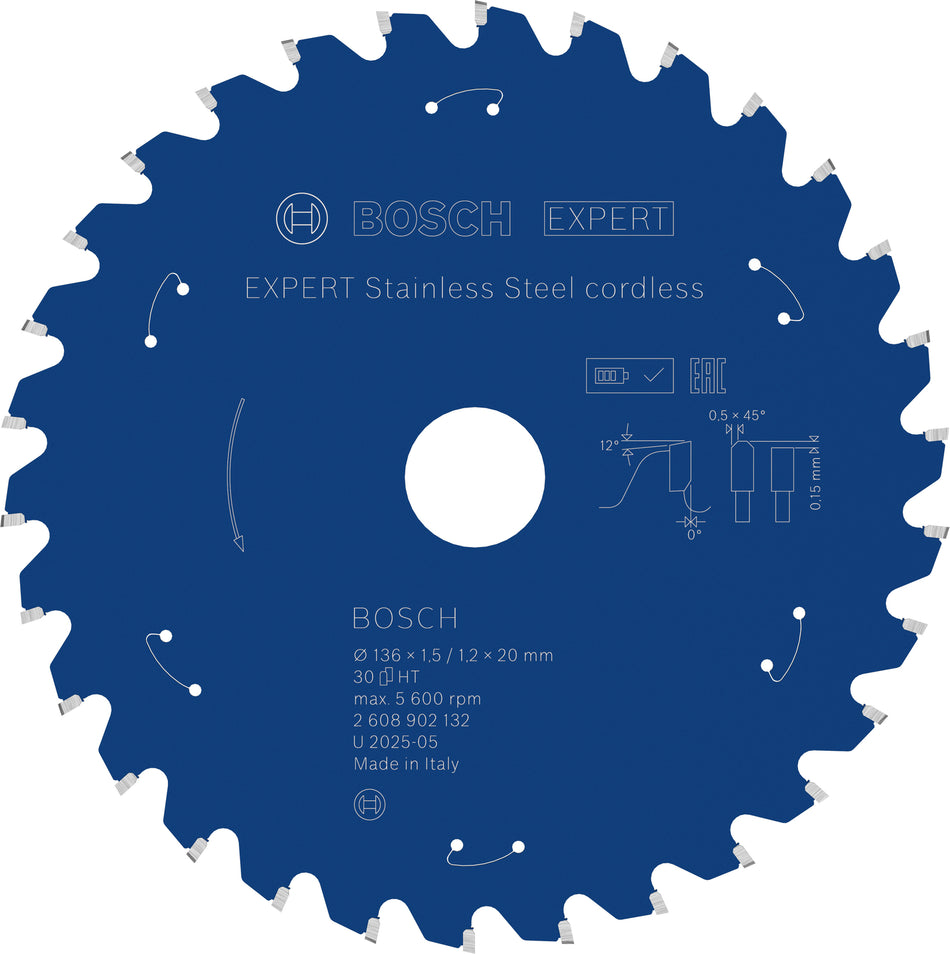 Bosch EXPERT Stainless Steel Cordless Circular Saw Blade for Handheld Dry Cutter 2608902132