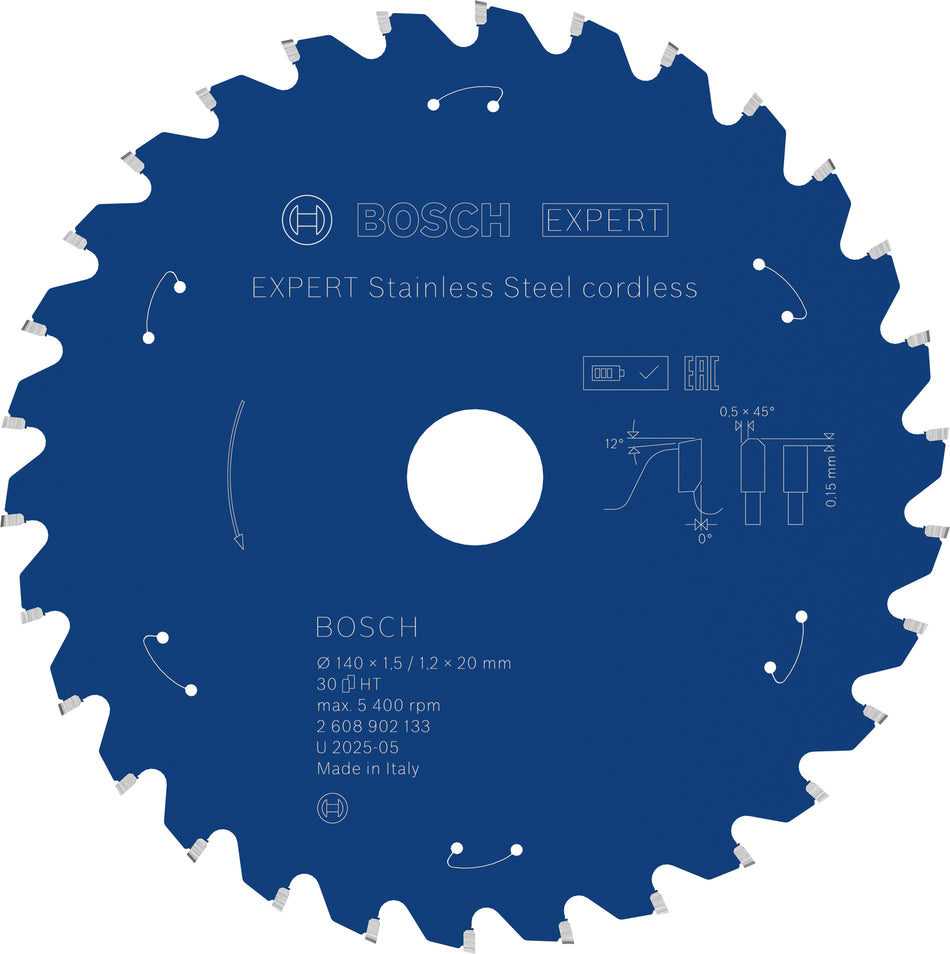 Bosch EXPERT Stainless Steel Cordless Circular Saw Blade for Handheld Dry Cutter 2608902133