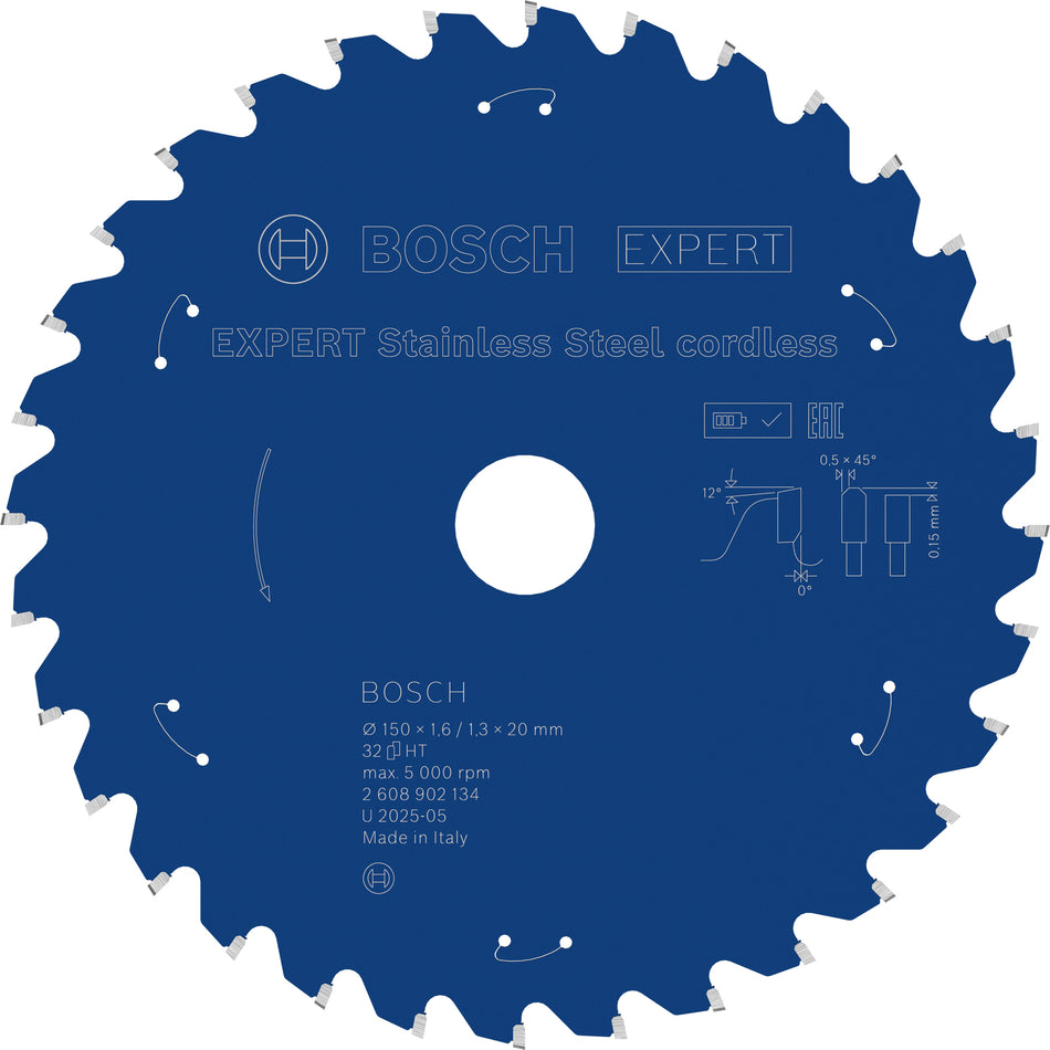 Bosch EXPERT Stainless Steel Cordless Circular Saw Blade for Handheld Dry Cutter 2608902134