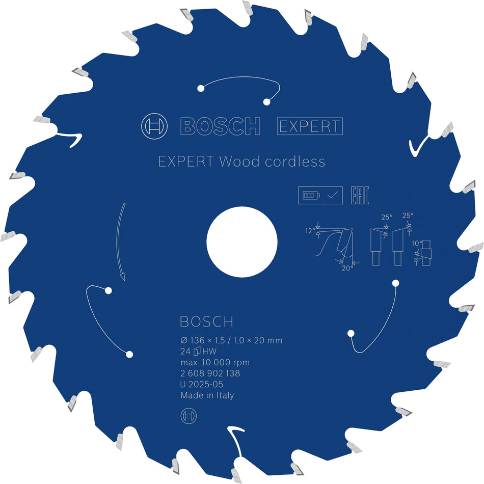 Bosch EXPERT Wood Cordless Circular Saw Blade for Handheld Circular Saw 2608902138