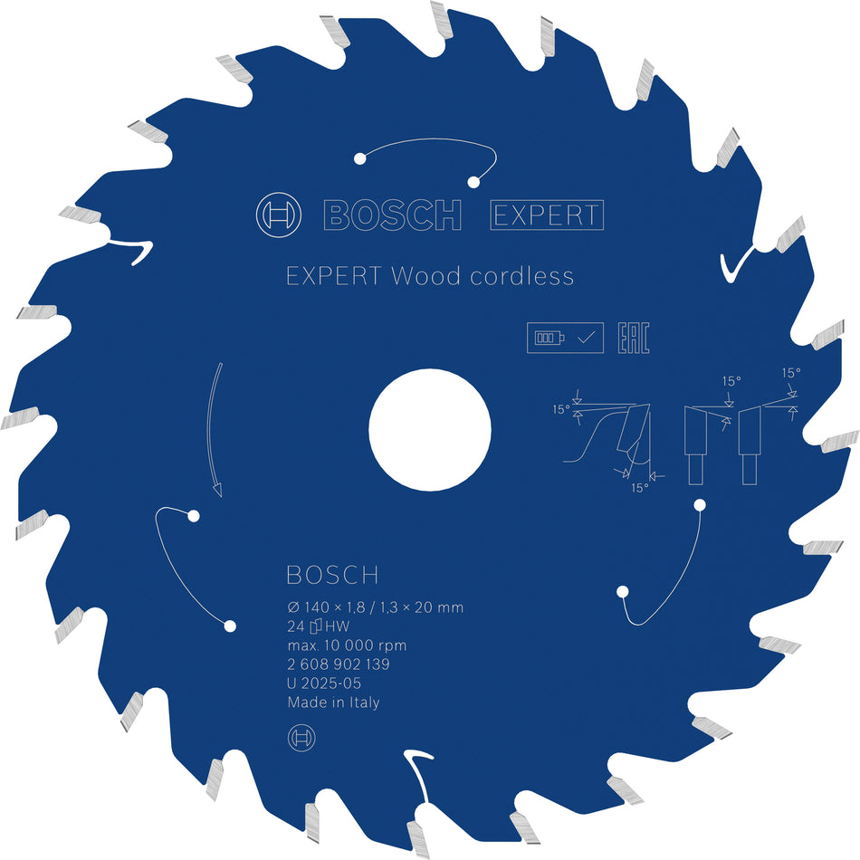 Bosch EXPERT Wood Cordless Circular Saw Blade for Handheld Circular Saw 2608902139