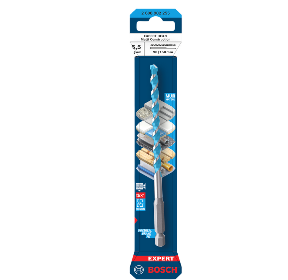 Bosch EXPERT HEX-9 Multi Construction Drill Bit, 5.5 x 90 x 150 mm 2608902255