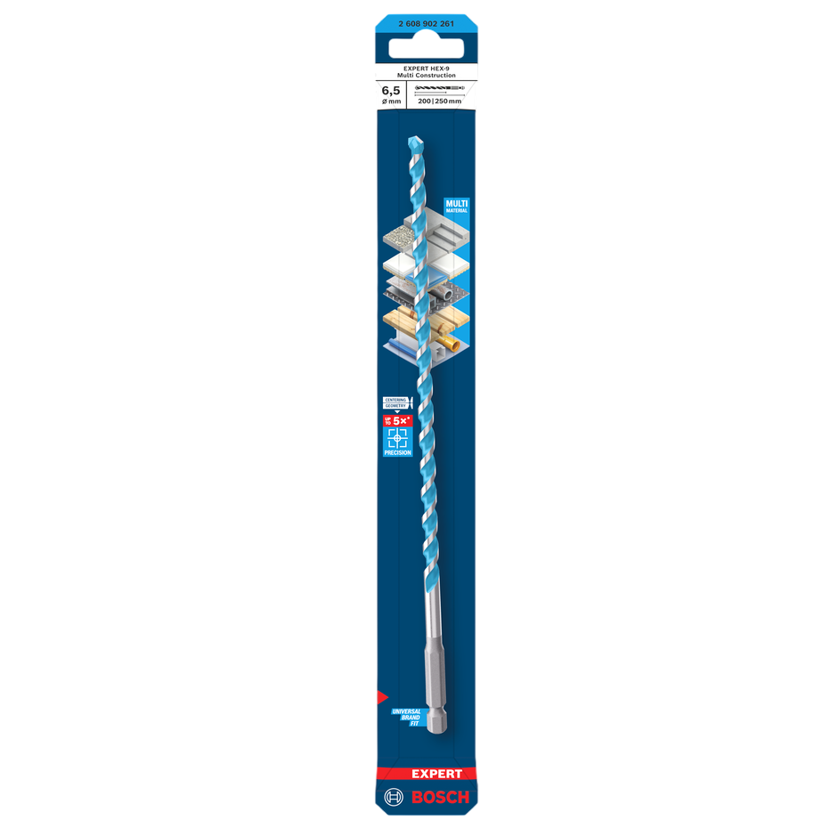 Bosch EXPERT HEX-9 Multi Construction Drill Bit, 6.5 x 200 x 250 mm 2608902261