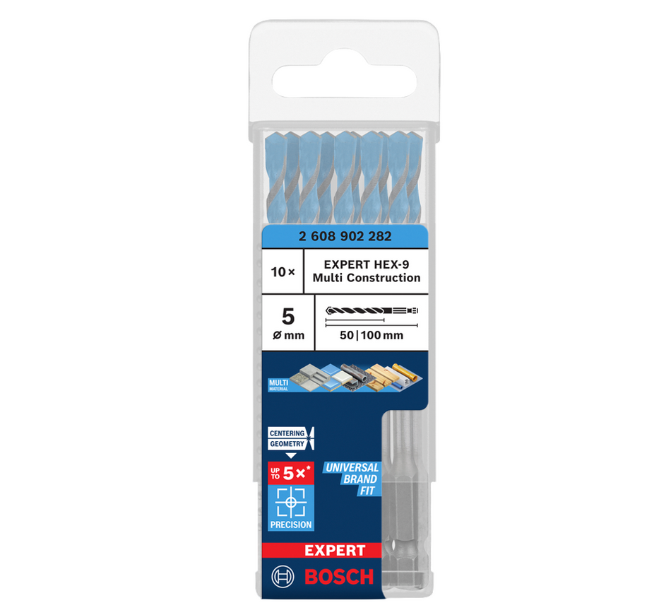 Bosch EXPERT HEX-9 Multi Construction Drill Bit, 5 x 50 x 100 mm Pack of 10