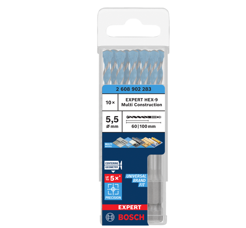 Bosch EXPERT HEX-9 Multi Construction Drill Bit, 5.5 x 60 x 100 mm Pack of 10 2608902283