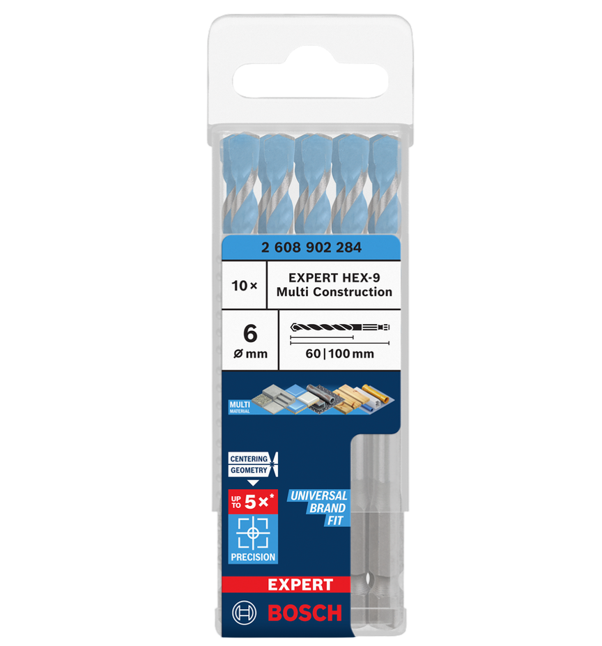 Bosch EXPERT HEX-9 Multi Construction Drill Bit, 6 x 60 x 100 mm Pack of 10 2608902284