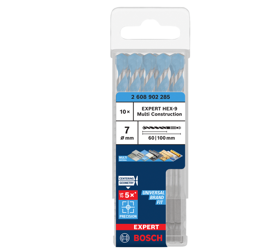 Bosch EXPERT HEX-9 Multi Construction Drill Bit, 7 x 60 x 100 mm pack of 10 2608902285