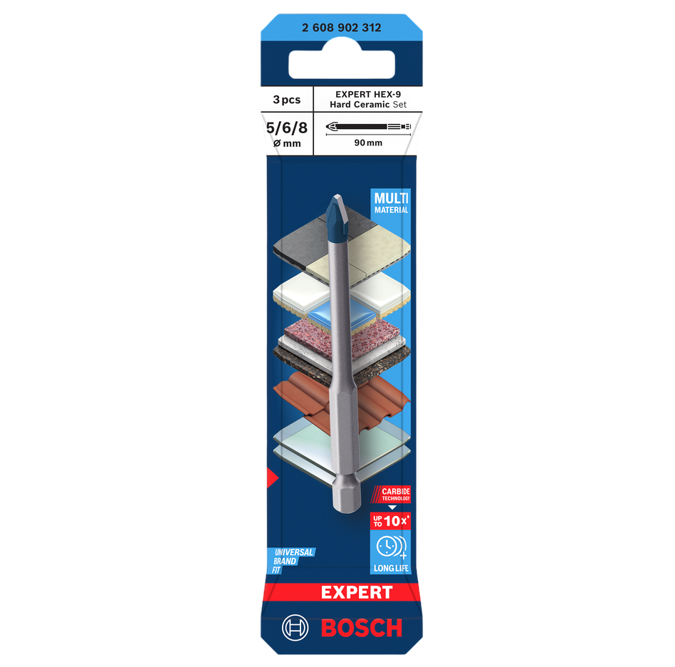 Bosch EXPERT HEX-9 Hard Ceramic Drill Bit Set, 5 x 90; 6 x 90; 8 x 90 mm 2608902312