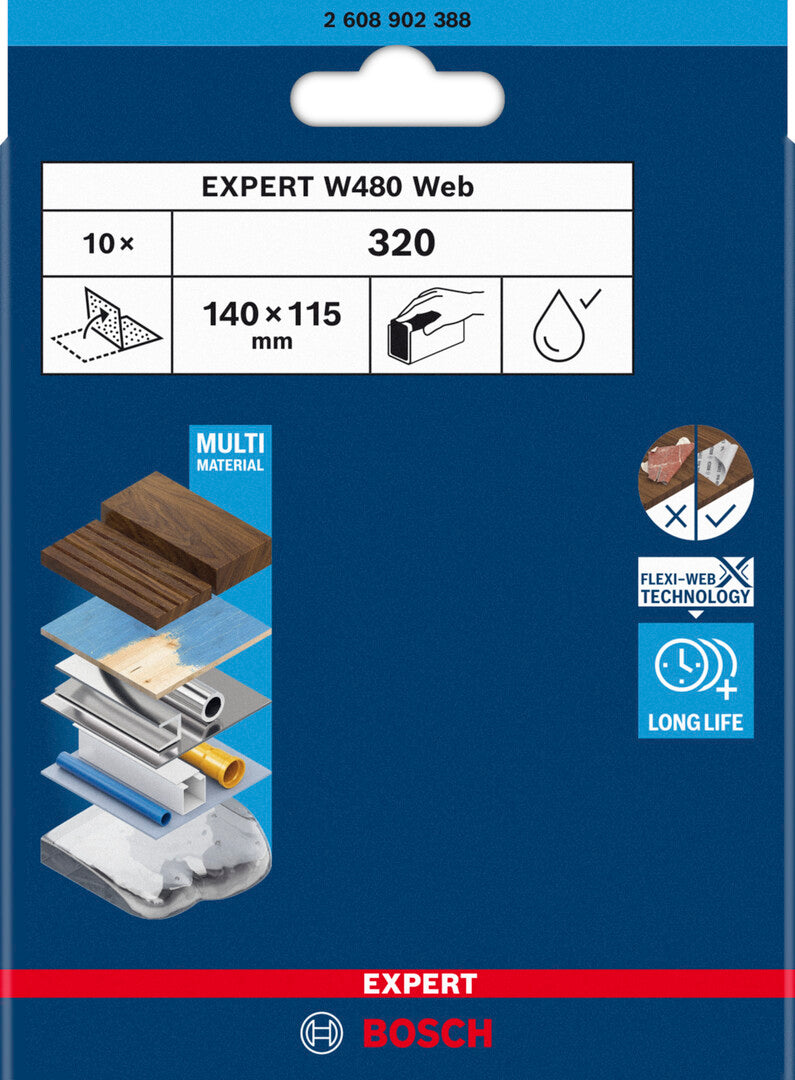Bosch EXPERT W480 Web 1/4 Hand Sanding Sheet 115x140mm G320 2608902388