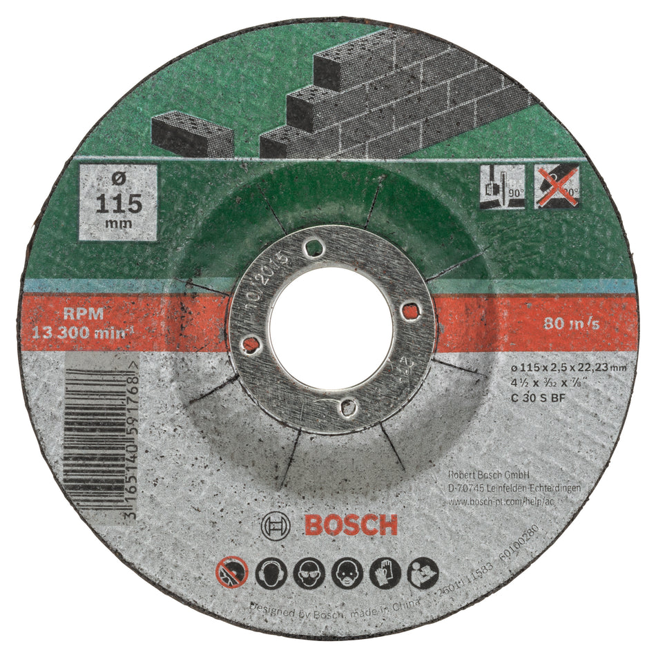 Bosch DIY 115mm Stone Cutting Discs with depressed centre Pack of 5 2609256334