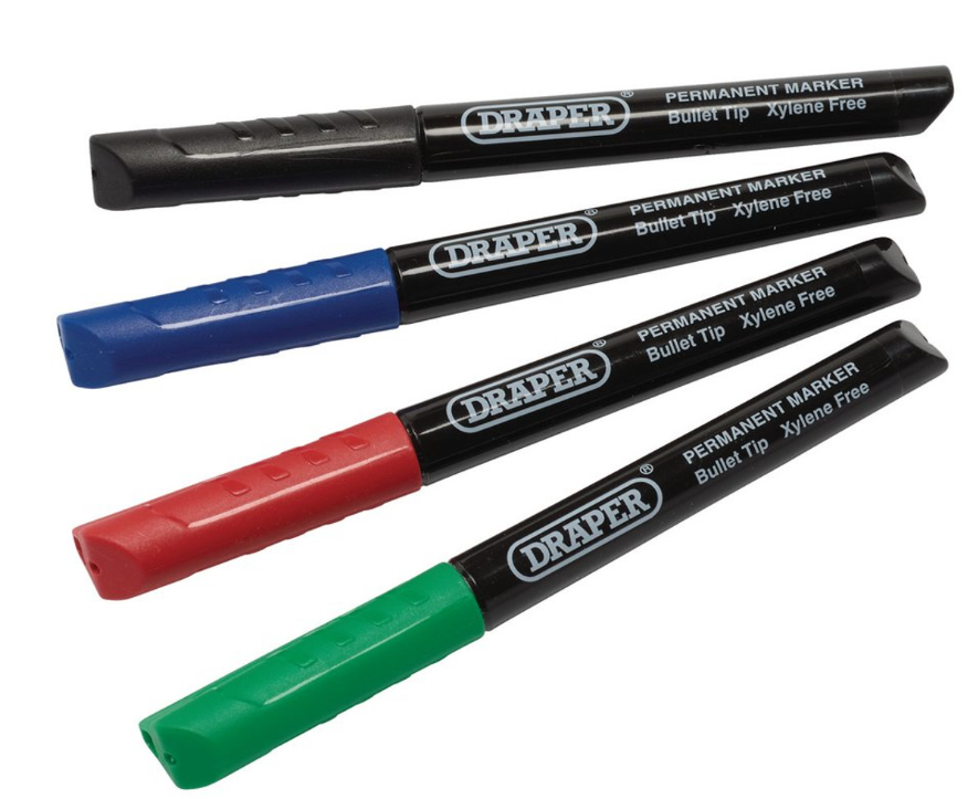 Draper 20943 Marker Pens, Multicoloured Pack of 4