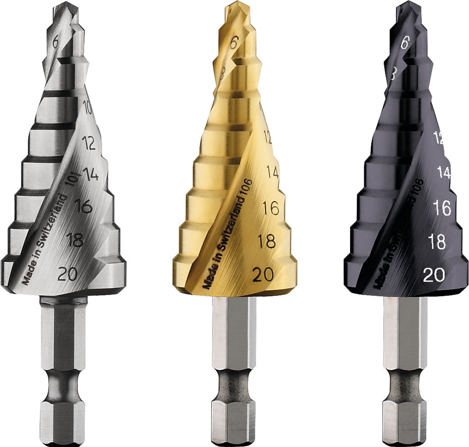 Bosch Step Drill Bit HSS-TiN 1/4 hex 4 / 6 / 8 / 10 / 12 / 14 / 16 / 18 / 20 2608587433