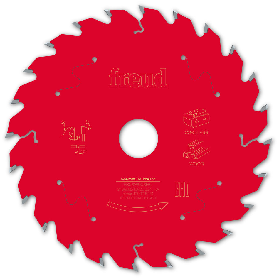 Freud F03FS10044 Wood Circular Saw Blade 136mm x 20mm x 1.45mm x 24T
