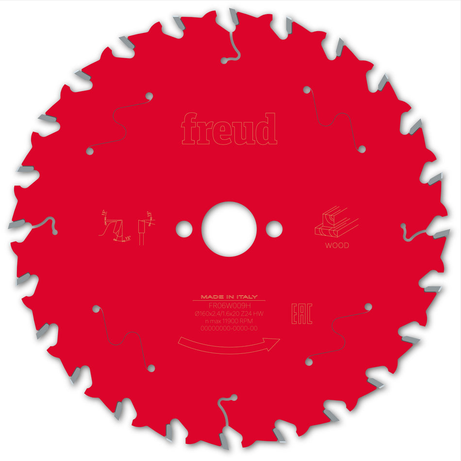 Freud F03FS09681 Wood Circular Saw Blade 160mm x 20mm x 2.4mm x 24T