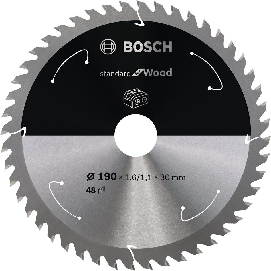 Bosch Standard for Wood Circular Saw Blade for Cordless Saws 190x1.6 1.1x30 T48 2608837710