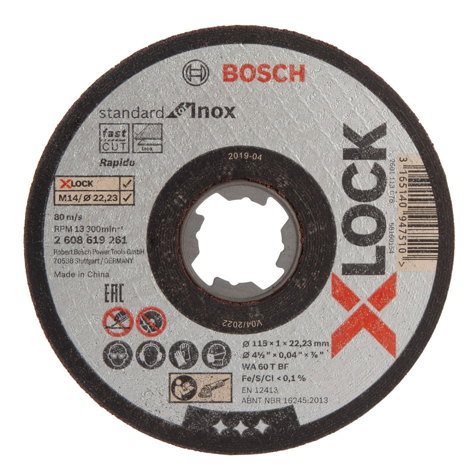 Bosch X LOCK Standard for Inox Straight Cutting 10x115x1x22.23mm 2608619266 2608619261