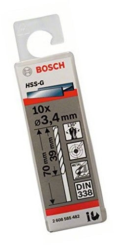 Bosch Metal drill bits HSS G. DIN 338 3.4x39x70mm 10 PCE 2608585482