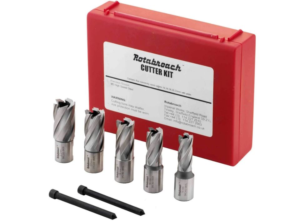 Rotabroach HSS Raptor Mag Drill Cutter Set (5x 14 22mm. 2x SRA25 Pilot ...