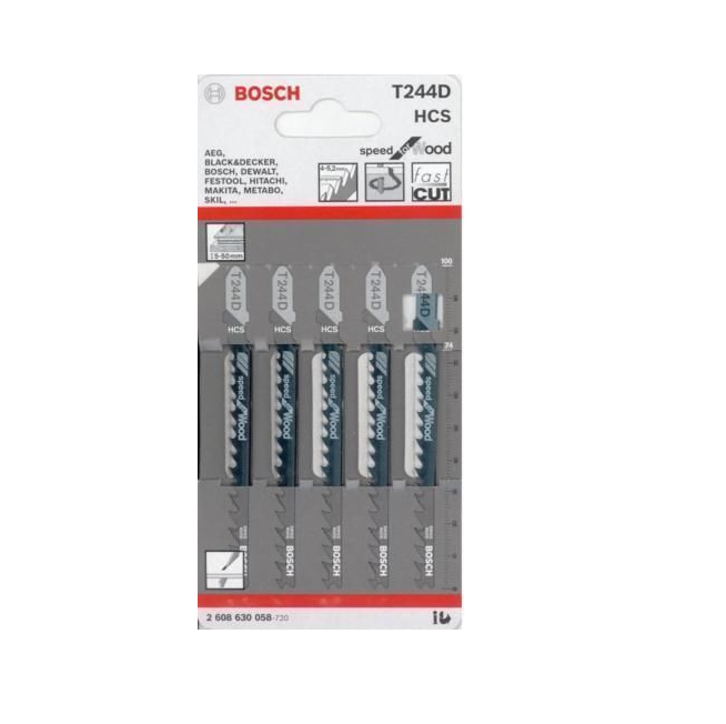 Bosch T244D Jigsaw Blade Speed for Wood (5 Pack) 2608630058 – Campbell ...
