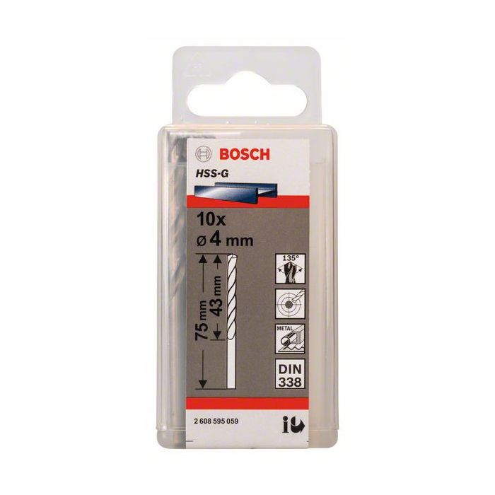DIN 338 4 x 43 x 75 mm 2608595059 3165140290593 Bosch Professional Bosch Professional Metal drill bits HSS-G 